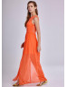 Orange Chiffon Lace Open Back Long Prom Dress